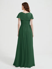 Mancherons Longue Mousseline Robes Avec Fente Vert Foncé