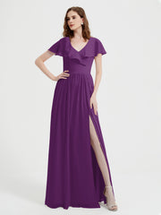 Mancherons Longue Mousseline Robes Avec Fente Raisin