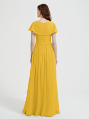 Mancherons Longue Mousseline Robes Avec Fente Souci