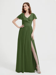 Mancherons Longue Mousseline Robes Avec Fente Mousse