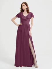 Mancherons Longue Mousseline Robes Avec Fente Mûre