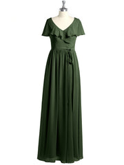 Mancherons Longue Mousseline Robes Avec Fente Olive Verte Grande Taille