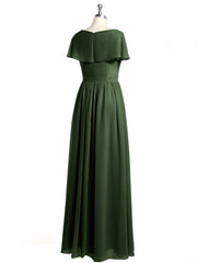 Mancherons Longue Mousseline Robes Avec Fente Olive Verte