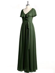 Mancherons Longue Mousseline Robes Avec Fente Olive Verte Grande Taille