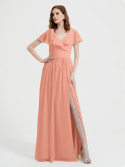 Mancherons Longue Mousseline Robes Avec Fente Papaye
