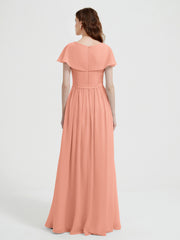 Mancherons Longue Mousseline Robes Avec Fente Papaye