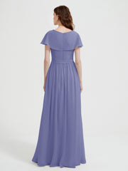 Mancherons Longue Mousseline Robes Avec Fente Pervenche Grande Taille