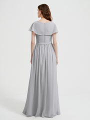 Mancherons Longue Mousseline Robes Avec Fente Argent