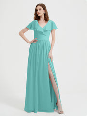 Mancherons Longue Mousseline Robes Avec Fente Spa