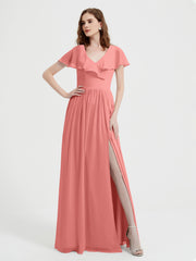 Mancherons Longue Mousseline Robes Avec Fente Crépuscule