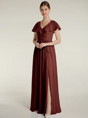 Mancherons Longue Mousseline Robes Avec Fente terracotta Grande Taille