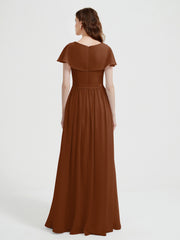 Mancherons Longue Mousseline Robes Avec Fente terracotta Grande Taille