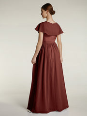 Mancherons Longue Mousseline Robes Avec Fente terracotta Grande Taille