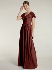 Mancherons Longue Mousseline Robes Avec Fente terracotta Grande Taille