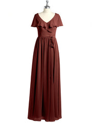 Mancherons Longue Mousseline Robes Avec Fente terracotta Grande Taille