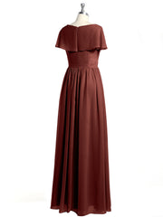 Mancherons Longue Mousseline Robes Avec Fente terracotta