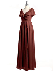 Mancherons Longue Mousseline Robes Avec Fente terracotta Grande Taille