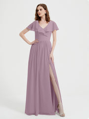 Mancherons Longue Mousseline Robes Avec Fente Vintage Mauve