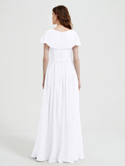 Mancherons Longue Mousseline Robes Avec Fente Blanc