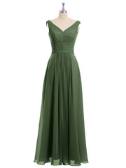 Col en V Mousseline Longue Robe de Demoiselles d'honneur Olive Verte