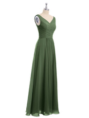 Col en V Mousseline Longue Robe de Demoiselles d'honneur Olive Verte Grande Taille