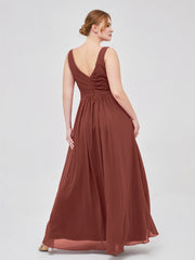 Col en V Mousseline Longue Robe de Demoiselles d'honneur terracotta Grande Taille