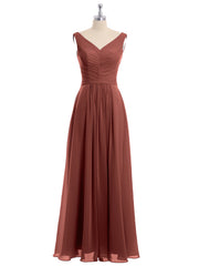 Col en V Mousseline Longue Robe de Demoiselles d'honneur terracotta Grande Taille