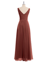 Col en V Mousseline Longue Robe de Demoiselles d'honneur terracotta Grande Taille