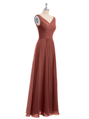 Col en V Mousseline Longue Robe de Demoiselles d'honneur terracotta Grande Taille