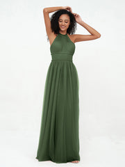 Boho Robes Maxi en Tulle Illusion à Licou Olive Verte Grande Taille