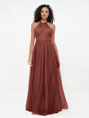 Boho Robes Maxi en Tulle Illusion à Licou terracotta