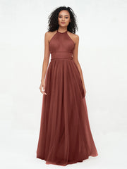 Boho Robes Maxi en Tulle Illusion à Licou terracotta Grande Taille