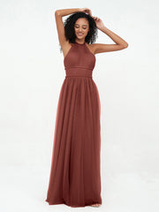 Boho Robes Maxi en Tulle Illusion à Licou terracotta Grande Taille