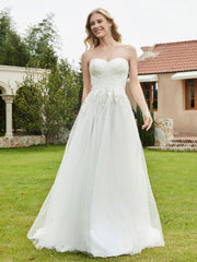 Robe de Mariée de A-ligne Dos Nu à Col en Cœur Blanc