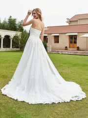 Robe de Mariée de A-ligne Dos Nu à Col en Cœur Blanc