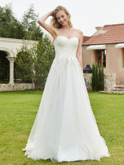 Robe de Mariée de A-ligne Dos Nu à Col en Cœur Champagne