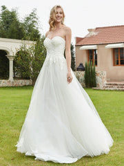 Robe de Mariée de A-ligne Dos Nu à Col en Cœur Champagne