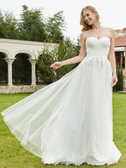 Robe de Mariée de A-ligne Dos Nu à Col en Cœur Champagne