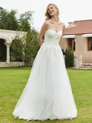 Robe de Mariée de A-ligne Dos Nu à Col en Cœur Champagne