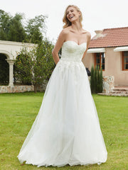 Robe de Mariée de A-ligne Dos Nu à Col en Cœur Blanc