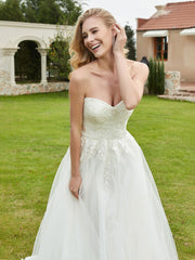 Robe de Mariée de A-ligne Dos Nu à Col en Cœur Champagne