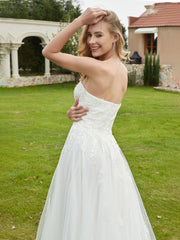 Robe de Mariée de A-ligne Dos Nu à Col en Cœur Blanc