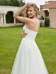 Robe de Mariée de A-ligne Dos Nu à Col en Cœur Champagne