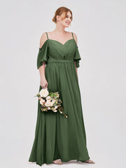 Spaghetti Bretelle Hors De l'Épaule Mousseline Robes Olive Verte Grande Taille