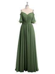 Spaghetti Bretelle Hors De l'Épaule Mousseline Robes Olive Verte Grande Taille