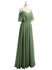 Spaghetti Bretelle Hors De l'Épaule Mousseline Robes Olive Verte Grande Taille