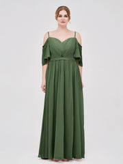 Spaghetti Bretelle Hors De l'Épaule Mousseline Robes Olive Verte Grande Taille