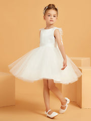 Robe de Fille à Décolleté en Scoop avec Nœud en Satin