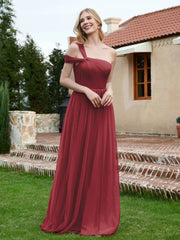 Robe Plissée en Tulle Sans Manches à Une Épaule Cannelle Rose