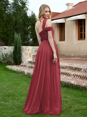 Robe Plissée en Tulle Sans Manches à Une Épaule Cannelle Rose